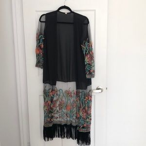 Vintage boho kimono with fringe